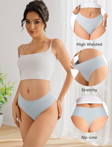 voenxe Seamless Women Underwear Thongs,High Waisted Ladies No Show Panties Line,Invisible Comfy Workout Undies,Soft,5-Pack2