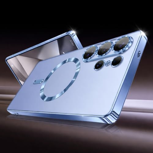 Image of VONZEE Clear Logo Electroplating Transparent Case for Samsung Galaxy S26 Ultra 5G, Magnetic Plating [Support for MagSafe Charger] Electroplate TPU Cover- Sierra Blue