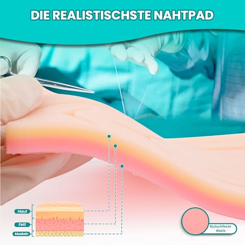 Chirurgisches Nahtset mit realistischem Pad, Suture Practice Kit für das Üben von Nahttechniken, Nähset Medizin, Chirurgische Instrumente, Nahtset Übung Medizin, Nadelhalter chirurgisch