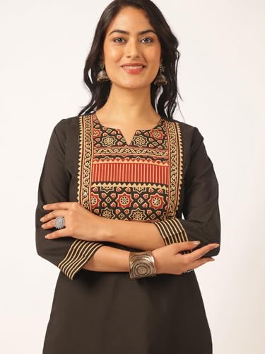 Image of Vbuyz Women Ajrakh With Yoke design Cotton Straight Kurta Set With Dupatta