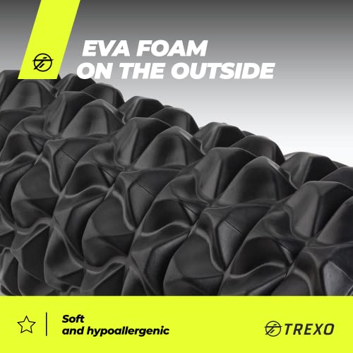 Rouleau de Massage Musculaire Longueur 33 cm et Diamètre 14 cm Mousse EVA et PVC Picots Noir pour Exercice à La Maison Pilates Yoga Stretching Physiothérapie – Image 4