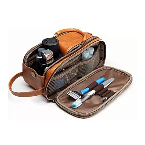 Image of Handcuffs Toiletry Bag for Men & Women Waterproof PU Leather Travel Shaving Kit Pouch Grooming & Makeup Organiser for Gym Daily Use Cosmetics Toiletries & Essentials (Brown)