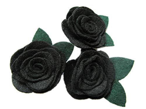 Image of YYCRAFT 20 Pcs of 2 inch Felt Rosette with Leaf,Felt Rose Flowers Applique for DIY Headband Supplies(Black)