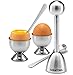 Gourmia GES9335 Egg Topper Set - 2 Egg Cups, 2 Spoons, 1 Shell Top Cutter - Easily Crack and Score Raw and Cooked Egg Shells - Premium Stainless Steel - For Serving, Separating and Preparing
