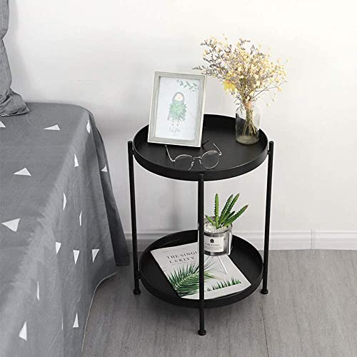 Image of End Table,Folding Metal Side Table Coffee Table Sofa Side Table for Living Room Bedroom Balcony and Office (Colour-Black-2)
