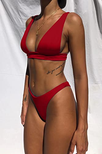 Dnzzs Women's Bikini Swimsuits High Waist Bikini Sets 2 Piece Bathing Suits Sexy Bikinis Swimwear For Women Beach Swimming Pool Red #TOP2