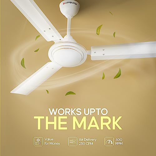 Image of LONGWAY Nexa P2 1200 mm /48 inch Ultra High Speed 3 Blade Anti-Dust Decorative Star Rated Ceiling Fan 2 Years Warranty (White, Pack of 2)