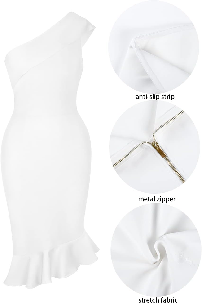 UONBOX Women's One Shoulder Sleeveless Bodycon Dress Midi Mermaid Party Bandage Dress - Image 5