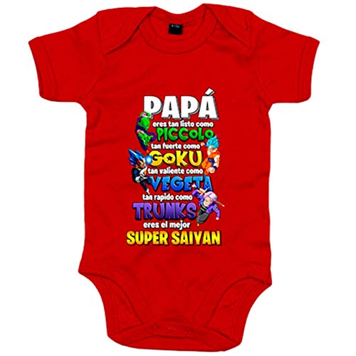 Body bebé papá eres el mejor Super Saiyan frase ilustración parodia - Rojo, 6-12 meses