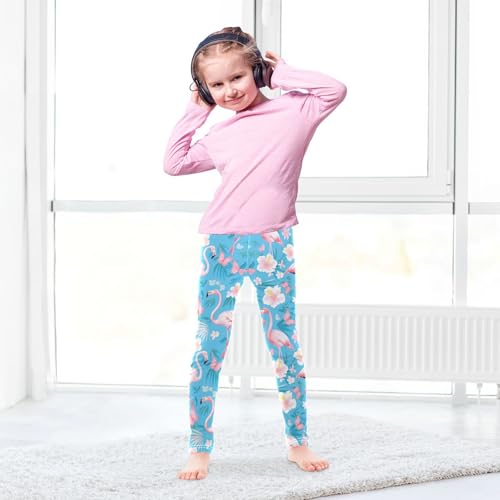 Wusikd Pink Flamingos Girls' Leggings Toddler Doodles Butterflies Flowers Kids Yoga Pants Dance Active Tights 4T4