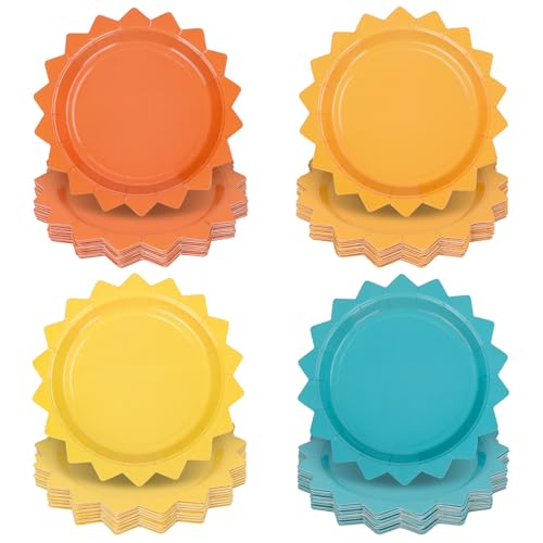 FYSUIMU 48Pcs Here Comes The Son Party Plates Sunshine Shape 7 Inch