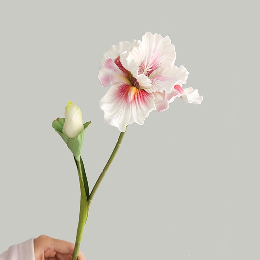2 orquídeas artificiales de imitación para decoración de hotel, restaurante, orquídea artificial de tacto real, accesorios de fotografía, seda EVA, flores falsas (blanco)
