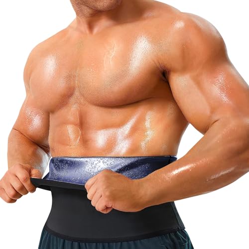 GENEMEN Pantalones corpiños para hombre con entrenador de cintura, sauna, moldeador de figuras, ropa deportiva, azul, M