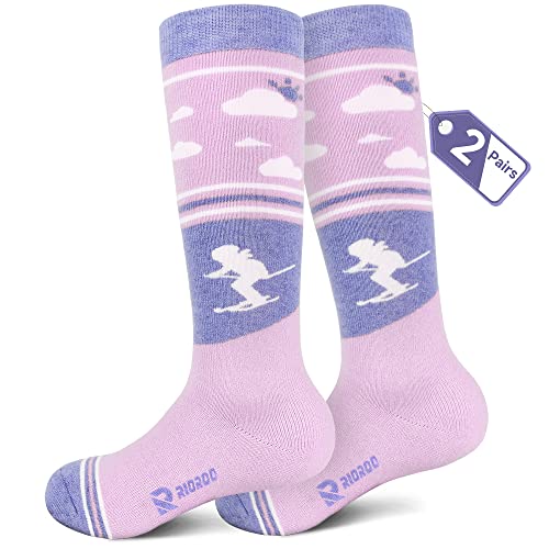 RIOROO Calcetines De Esquí Para NiñOs Lana Merina NiñOs NiñAs 2 Pares Calcetines De Nieve Invierno Suave Transpirable Para Touring, Alpinisimo Y Snowboard Calcetines TéRmicos Cover