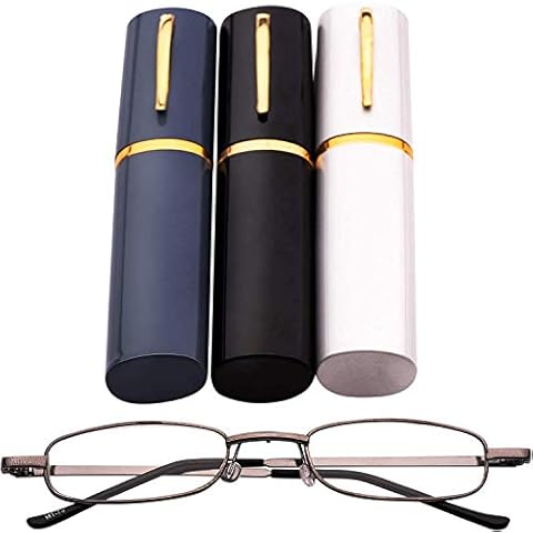 MT74 Pen Holder Grey Frame Compact Reading Glasses with Case 1+.5+2.0+2.5 (Grey Frame with Black Case, 1.5 x) Cover