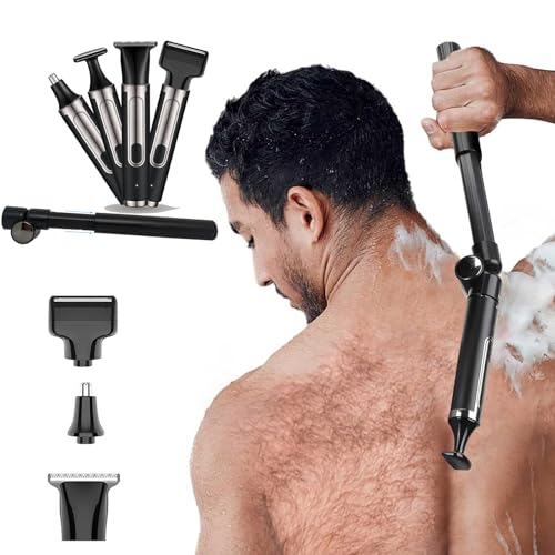 Fesatccoz Back Shavers for Men, 4-in-1 Body Hair Trimmer Men, Cordless Electric Mens Body Shaver with Adjustable Extension Handle Ipx6 Waterproof