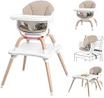 Baby High Chair, 7 in 1 Convertible High Chairs for Babies and Toddlers, Kids Learning Table, Building Block Table, Toddler Dining Chair with 360° Rotating Seat, 5-point Safety Harness (Khaki)