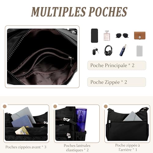 Sac messenger noir contre le mal de dos en polyester léger et résistant - 5