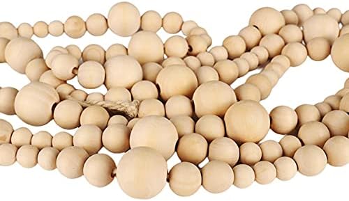 Dkhsy Farmhouse Wooden Beaded Garland Christmas Wood Bead Garland Christmas Tree Garland Boho Decorations Wall Hanging Home Decor Rustic Country Natural Holiday Decor(2 Pack/14.4ft)