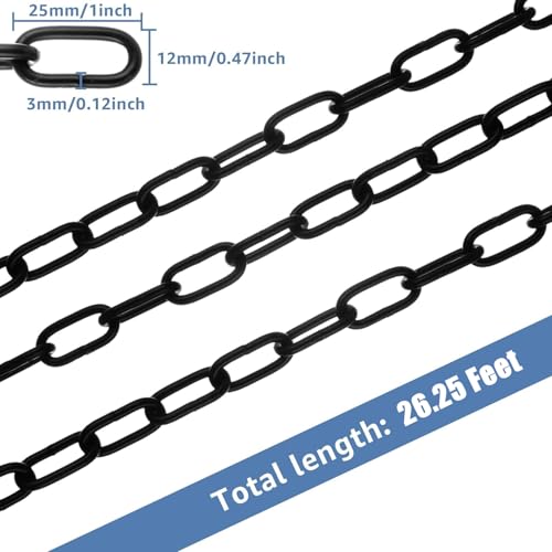 Image of RHBLME Black Chain, 1 /8 inch x 26.25 Feet Long for Hanging, Carbon Steel Decorative Heavy Duty Chain for Light Fixture, Lamp, Hanging Chair, Dog Leash, Chandelier, Clothes, etc (Pack of 2)