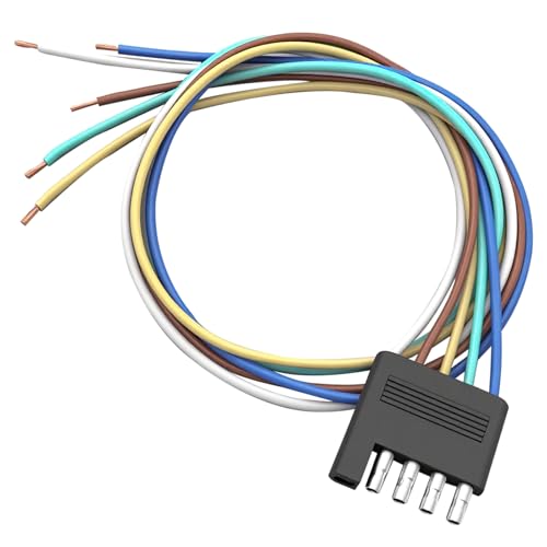 Image of 22 Inch 5-Way 5 Prong Flat Trailer Wiring Harness Plug Extension Cable Connector 5 Pin Male Connector Trailer Light Wiring Harness for Trailers, RVs and Boats