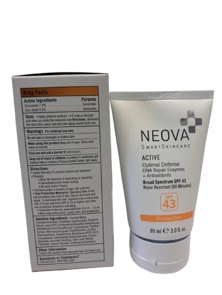 NEOVA SmartSkincare Active Sunscreen for Body 3 fl. Oz. | Broad Spectrum SPF 43 | Zinc & Octinoxate | Water Resistant up to 80 Min