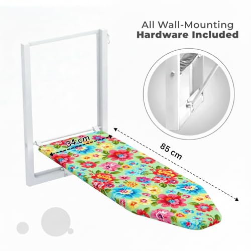 Image of CIPLA PLAST Wall Mount Ironing Table |Space-Saving & Foldable Mechanism | Wooden Surface | DIY Assembly | Easy-Release Lever, Removable Cotton Cover & Mounting Hardware With (Silicon Iron Resting Pad)