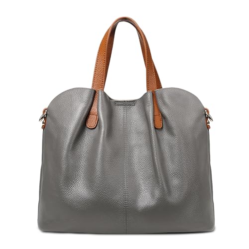 Elegante Borsa in Vera Pelle Genuine a Tracolla Shopping Crossbody Vera Alta Capacità Tote Grigio A
