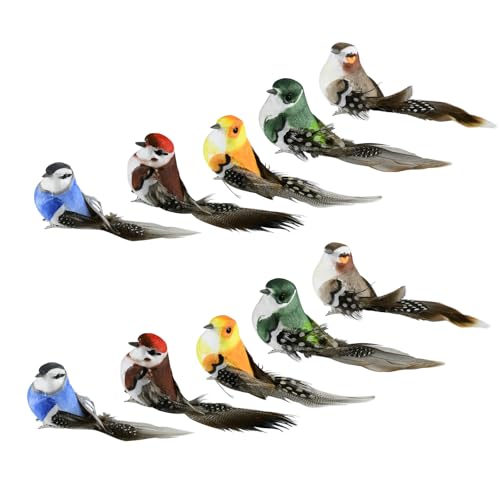 Yunyige Pajaritos Decorativos,Pajaros Miniatura,10 Piezas Pajaro Decorativos Jardin,Pájaro de Simulación con Clip Decorativo