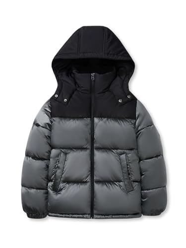 SOLOCOTE Abrigo de Invierno para Niños Resistente al Agua con Capucha Acolchado Grueso Brillante Chaqueta de Invierno para Niños Gris 9 años