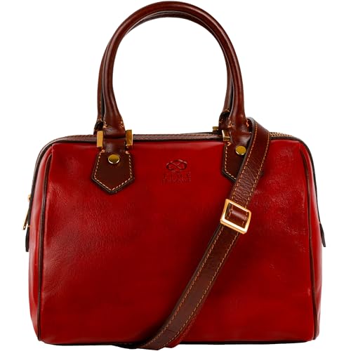 Time Resistance Leather Handbag - Full-Grain Leather Purse for Women - Top Handle Bag - Tote Bag (Red)