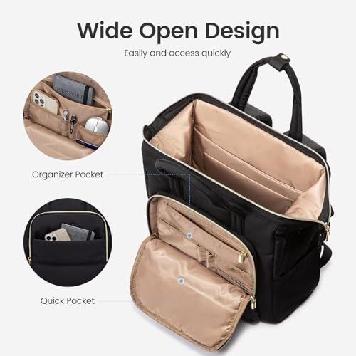 Image of LOVEVOOK Laptop Backpack Women 15.6 inch,Lightweight Puffer Travel Backpacks for Women,Quilted Laptop Bag Computer Work Teacher Nurse Backpack,Womens Backpack Purse Daypack for College Business,Black