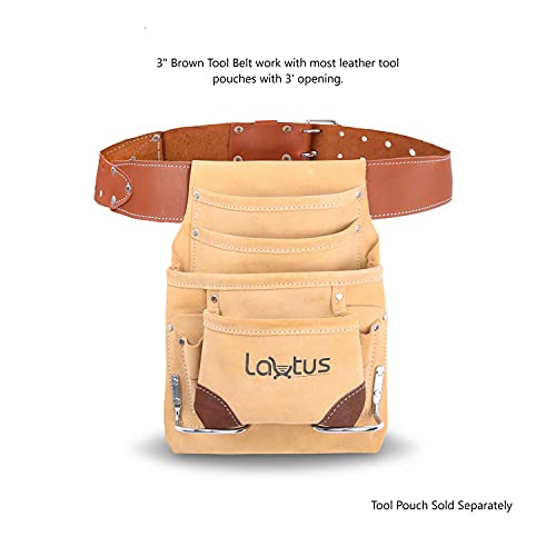 Image of LAUTUS 3-Inch Tapered Work Belt in Heavy Oiled Tanned Leather| 32-Inch to 46-Inch | Brown|