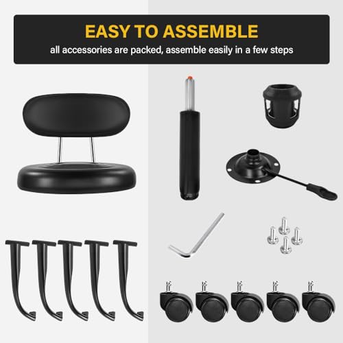 WKWKER Rolling Stool with Wheels Swivel Stool with Back Height Adjustable Chair PU Leather Rolling Chair Ideal for SPA Salon Home Office Drafting Work (Black) by WKWKER - Image 7
