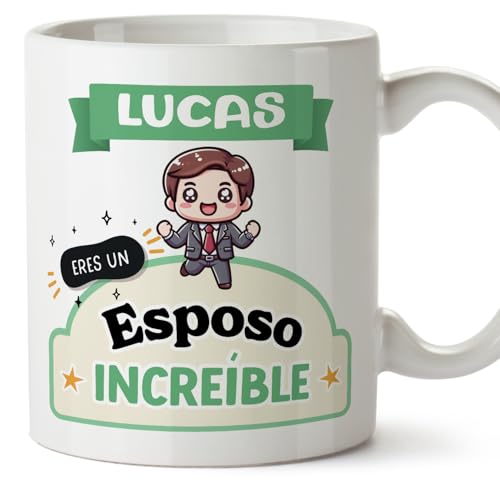 MUGFFINS Tazas Personalizadas para MARIDO/ESPOSO 2 - En Español - Eres increíble - Kawaii - 11 oz / 330 ml - Regalo personalizable original y divertido