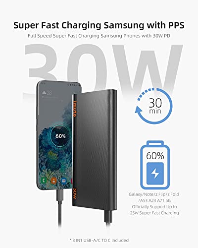 Slim Portable Charger 30W, Imuto Pps Samsung Super Fast Charging 30W For Galaxy S22 S21 S20, Portable Charger Flip, Note 9 10 20, A23 53 5G, Portable Charger Pixel 6 7, 30W Power Bank For Samung Pixel #TOP2