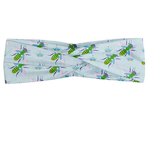 Preisvergleich Produktbild ABAKUHAUS Bienenkönigin Halstuch Bandana Kopftuch, Energetische Bunte Druck von Continuous Honig-Liebhaber und Krone, Elastisch und Angenehme alltags accessories, Hellblau und Multicolor