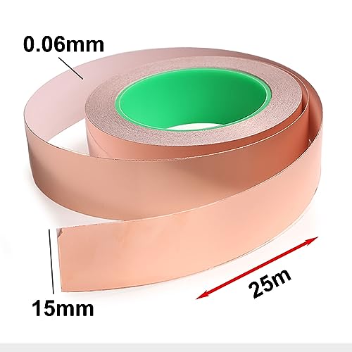 COYOUCO Copper Foil Tape,with Conductive Adhesive,for Guitar and EMI Shielding,0.06Mm Thick 25M Length 12-20Mm Width,15mm