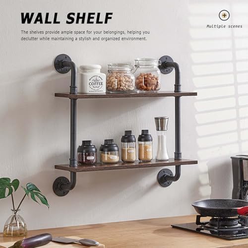 Rustic Wood Decor Display Rack, Wall Mounted Ladder Shelf, Metal Floating Bookshelf & Plant Stand for Bathroom, Living Room, Bedroom, Kitchen (60x25x100cm)