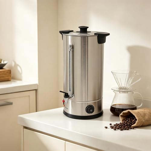 Image of 3.96 Gallon Electric Hot Water Dispenser, 1400W Stainless Steel Commercial Water Boiler and Warmer, 110V Temp Adjustable Tabletop Tea Coffee Urn for Parties (3.96Gal Sliver)