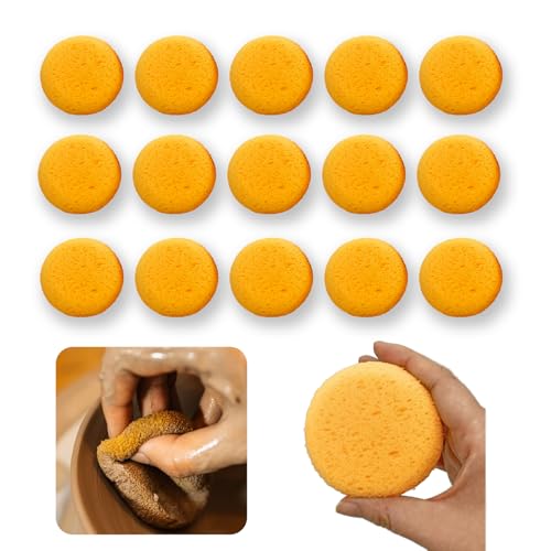 Rokkuon 15Pcs Pottery Sponges for Clay 2.5inch Sponge for Pottery and Cleaning Horse Saddle Round Clay sponges for Pottery for Kitchen Shoes Leather Care