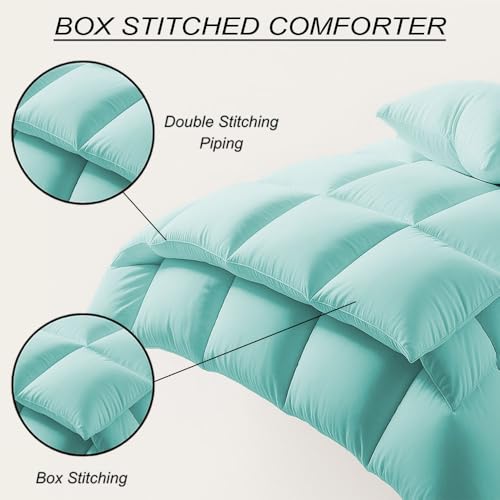 Image of Twin Size Comforter Set - All Season Down Alternative Bedding Comforter Set - Quilted Duvet Insert with Corner Tabs - Box Stitched Blanket - Breathable, Soft - Aqua