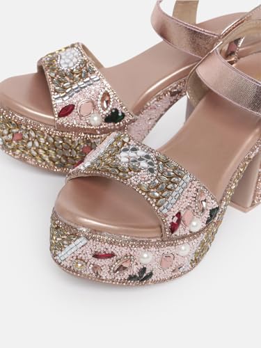 Image of Marc Loire Women's Backstrap support Heels Sandals with Embellished Comfortable Wedge Heel Sandals for Party.