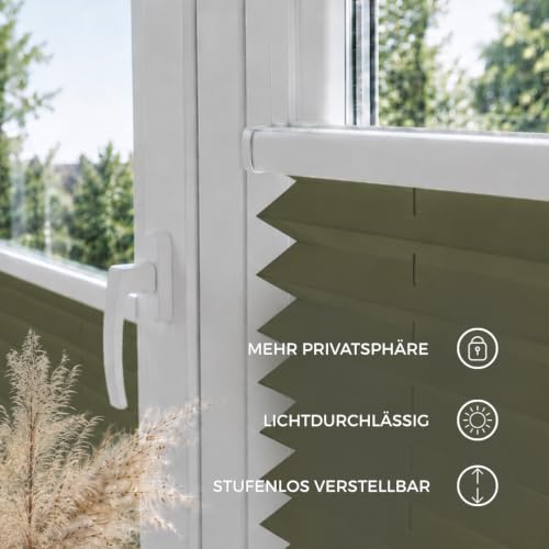Home-Vision Premium Plissee ohne Bohren Klemmfix Olive B140 x H80cm – Ansicht 2