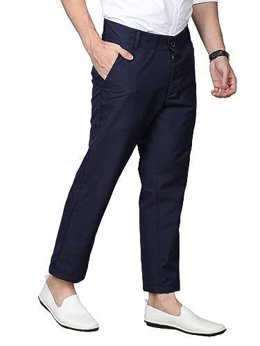 Image of CHKOKKO Men Mid Rise Slim Fit Solid Regular Trouser