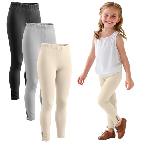Image of 3 Pack Toddler Girl Cotton Leggings | Baby Girls Cute Stretchy Pants, Soft Bow Knot Leggings, Kids Full Length Tight Pants, 18M-5T Solid Comfortable Leggings