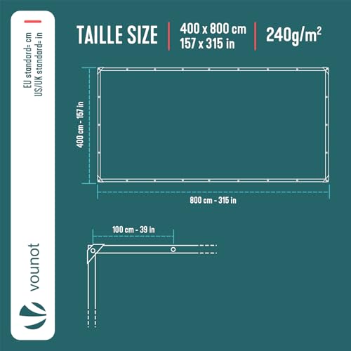 VOUNOT® 4x8m Abdeckplane 240 g/m² Wasserdicht LKW Plane mit Ösen, Schutzplane Gewebeplane für Gartenmöbel Holz Trampolin Poll Auto… – Ansicht 3