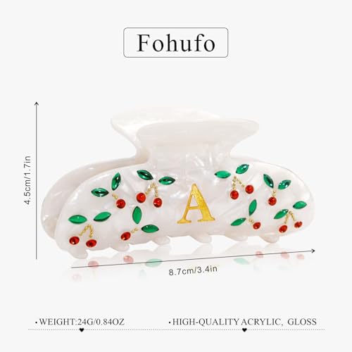 Image of Initial Cherry Hair Clips for Women - Letter Elegant Hair Claw Clips, Cherry Pattern Fashion Claw Clips With Rhinestones, Birthday Gifts for Women, Letter A