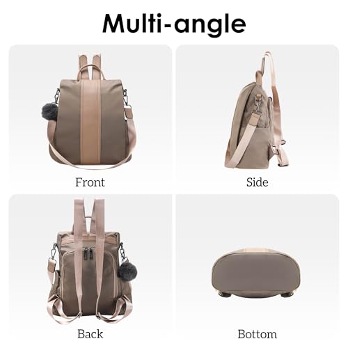 Image of PINCNEL Women Medium Backpack Purse Waterproof Nylon Anti-theft Rucksack Lightweight Shoulder Bag Mocha