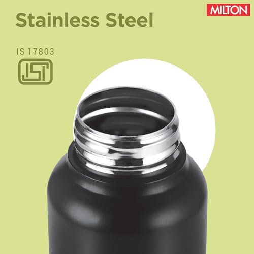 Image of MILTON Torino 1000 Stainless Steel Water Bottle, Leakproof Lid, Single Walled, ISI Certified I For School, Office, Gym I 980 ml, Black